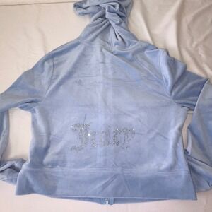 Juicy Couture Velour frosted hoodie jacket Rhinestone Embellished Blue large